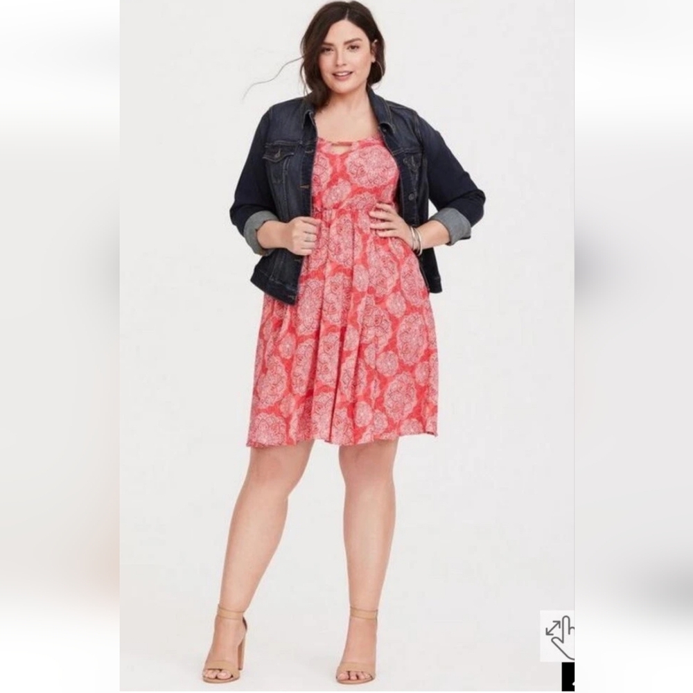 Torrid Red Coral Medallion Cutout Challis Sundress w pockets Plus Size 3X NWT